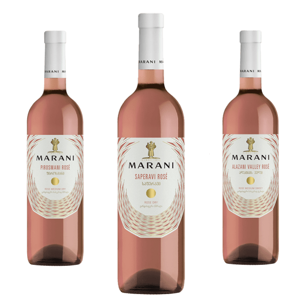 Vins géorgiens, trio de roses, mélange de roses de dégustation