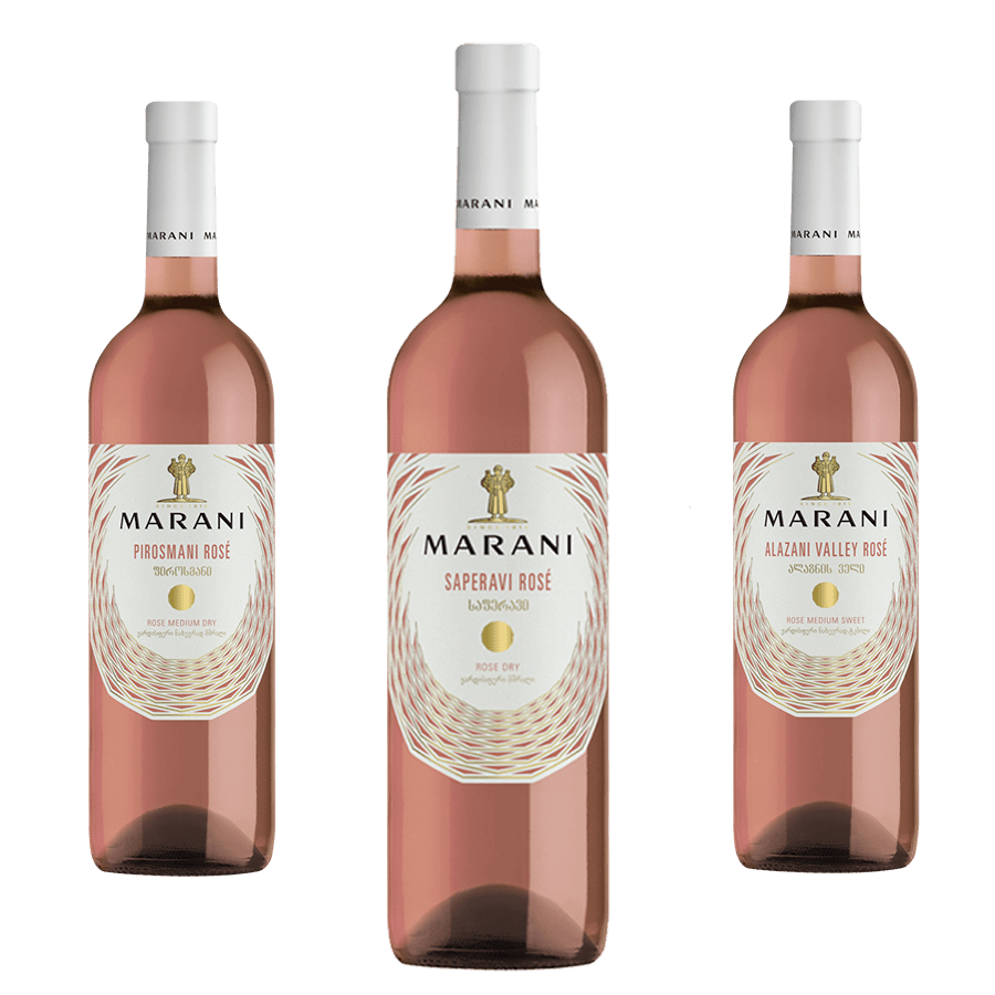 Vins géorgiens, trio de roses, mélange de roses de dégustation