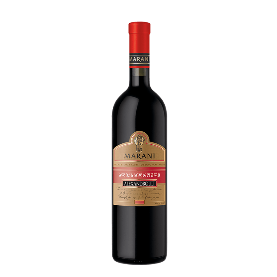 Marani ALEXANDROULI lieblicher Rotwein aus Georgien – 0,75 l Marani Alexandrouli – halbsüßer georgischer Rotwein aus Racha mit Himbeer- und Kirscharomen, samtiger Textur und authentischem Charakter einheimischer Rebsorten. vin rouge demi-sucré de Géorgie Alexandrouli