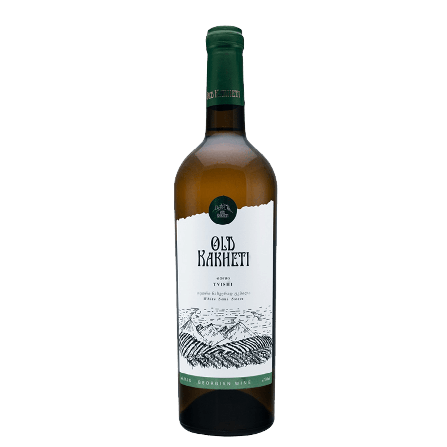 Old Kakheti TVISHI lieblicher georgischer Weißwein – 0,75 l Old Kakheti Tvishi – seltener georgischer halbsüßer Weißwein mit Pfirsich- und Aprikosenaromen, weichem, ausgewogenem Geschmack und geschützter Ursprungsbezeichnung aus Racha. Eine Flasche Old Kakheti TVISHI lieblicher georgischer Weißwein – 0,75 l, ein hochwertiger georgischer Wein.