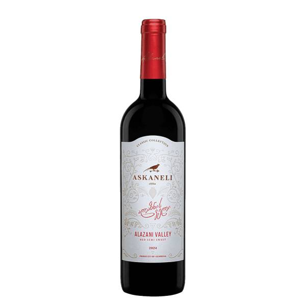 Eine Flasche Askaneli ALAZANI VALLEY lieblicher Rotwein - 2025 - 0,75 l, ein georgischer Wein.