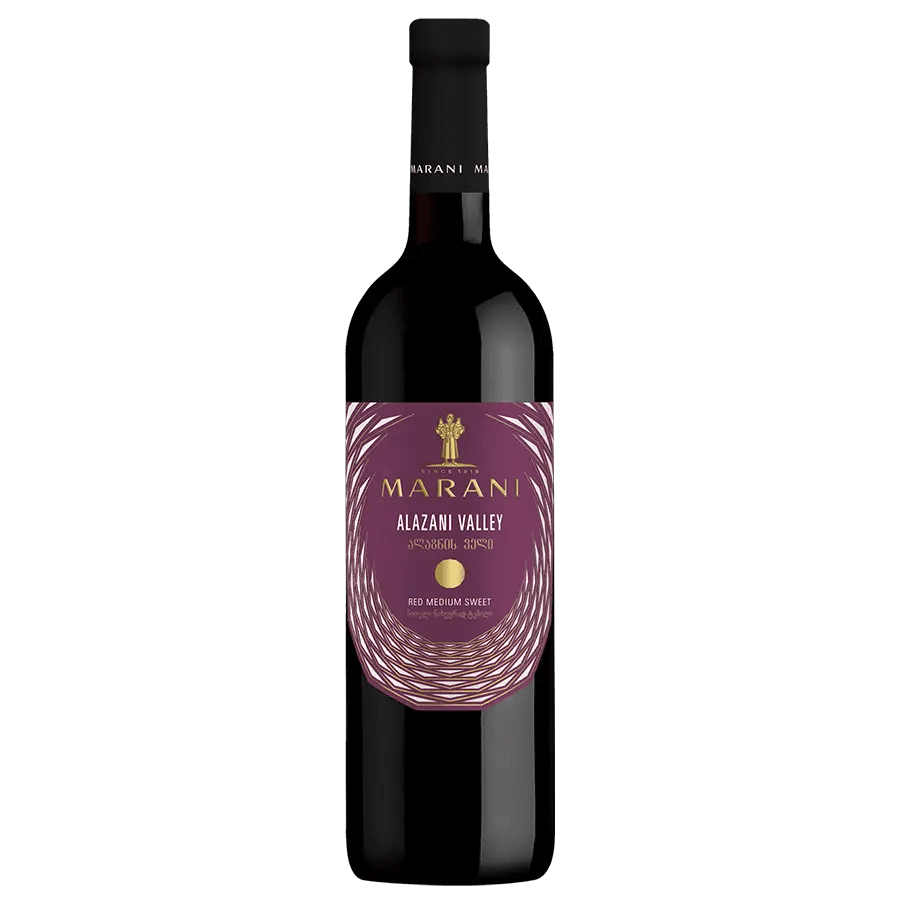 Marani ALAZANI VALLEY lieblicher georgischer Rotwein – 0,75 l Marani Alazani Valley Red Semi-Sweet – ein geschmeidiger georgischer Rotwein mit Aromen von Kirschen und Pflaumen, weichen Tanninen und dem Charme des Alazani-Tals in Kachetien. Marani ALAZANI VALLEY lieblicher georgischer Rotwein – 0,75 l