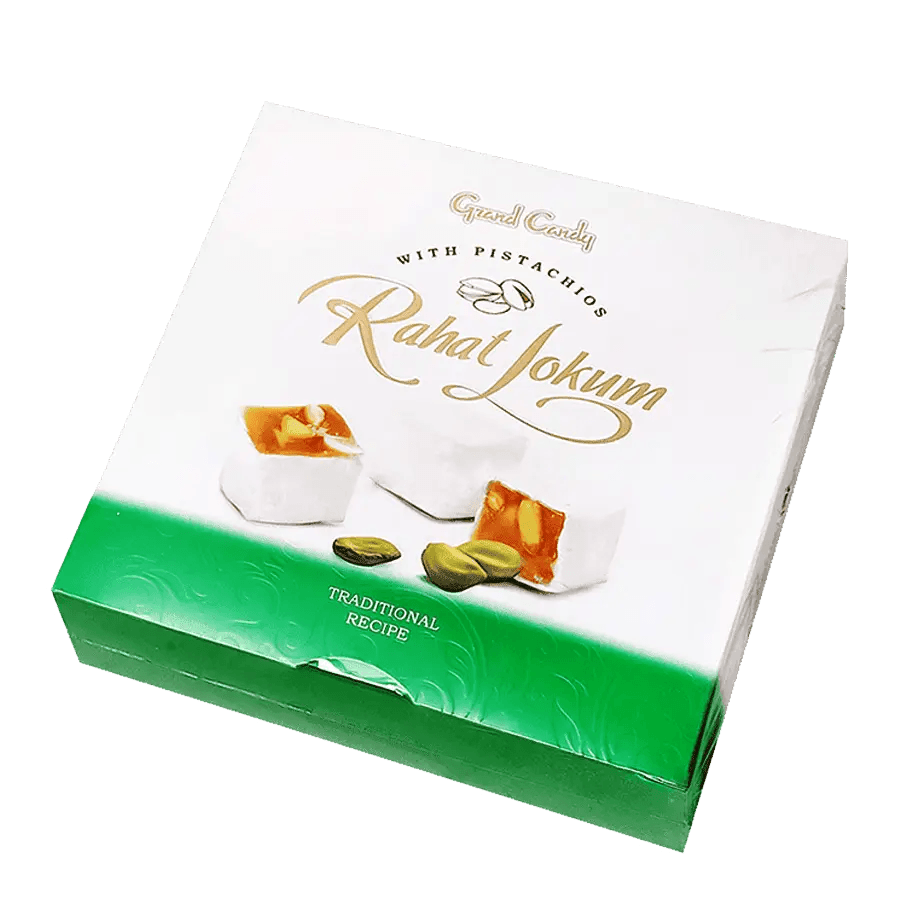 Rahat Lokum mit Pistazien – 250 g Rahat Lokum mit Pistazien – weiche armenische Köstlichkeit mit nussigem Crunch. Zart und süß, perfekt zu Tee oder Kaffee. 250-g-Packung. Rahat Lokum mit Pistazien – 250 g