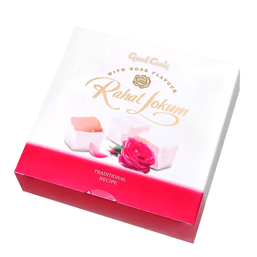 Rahat Lokum mit Teerosenaroma – 250 g Rahat Lokum mit Teerose – weiche armenische Köstlichkeit mit einer zarten blumigen Note. Elegant und duftend. 250 g-Schachtel. Rahat Lokum mit Teerosenaroma – 250 g