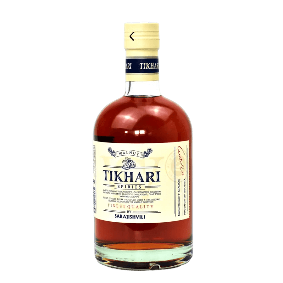 Sarajishvili Tikhari Walnussbrand – 40 % – 0,5 l Sarajishvili Tikhari Walnussbrand 500 ml. Georgischer Brandy mit Walnussextrakt, in Eichenfässern gereift, 40 % Vol. Mild, aromatisch und ideal als Digestif. Sarajishvili Tikhari Walnussbrand – 40 % – 0,5 l
