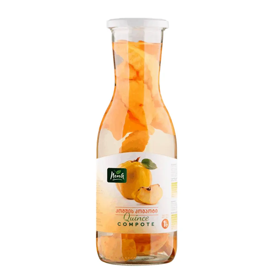 Nena - Quittenkompott - 1 L QuittenKompott Nena — georgisches Fruchtgetränk aus aromatischen Quitten. Weniger süß, voller Charakter. Ideal zu Fleisch, Fisch oder als Wintergetränk. Nena Georgische Quittenkompott