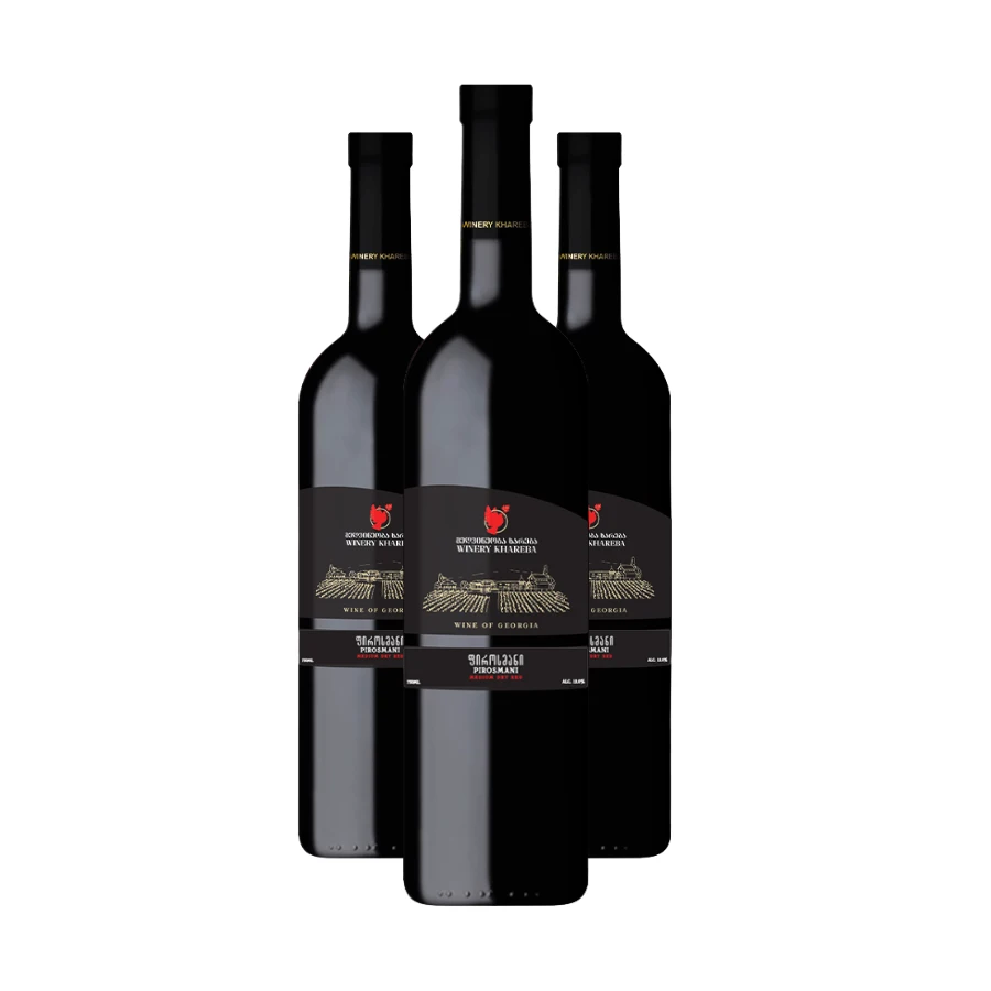 3x Khareba PIROSMANI roter halbtrockener Wein Drei Flaschen klassischen Pirosmani von Khareba – das ideale Format, um den ausgewogenen halbtrockenen Stil Ostgeorgiens kennenzulernen. Eine Harmonie aus dunklen Beeren mit vollem Körper und sanfter Würze. 3x Khareba PIROSMANI roter halbtrockener Wein