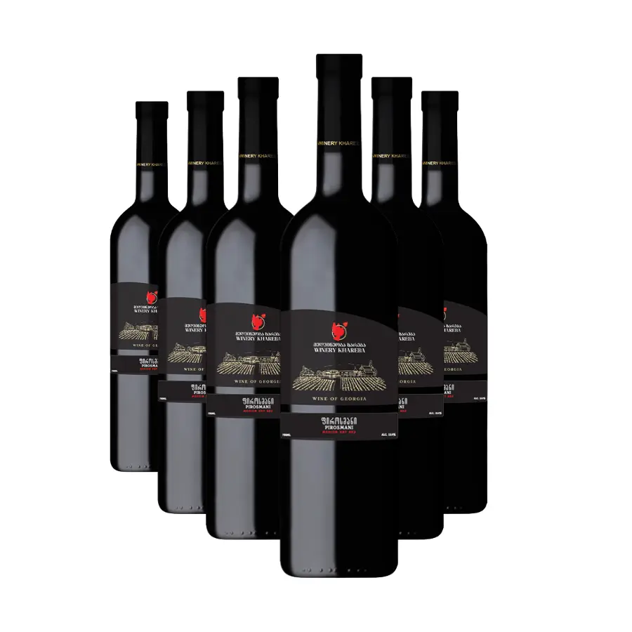6x Khareba PIROSMANI roter halbtrockener Wein Sechs Flaschen Pirosmani von Khareba – ein klassischer halbtrockener Rotwein aus vollreifen Saperavi-Trauben aus Ostgeorgien. Intensive Rubinfarbe mit violetten Reflexen, Duft nach reifen dunklen Beeren und Holunder. 6x Khareba PIROSMANI roter halbtrockener Wein