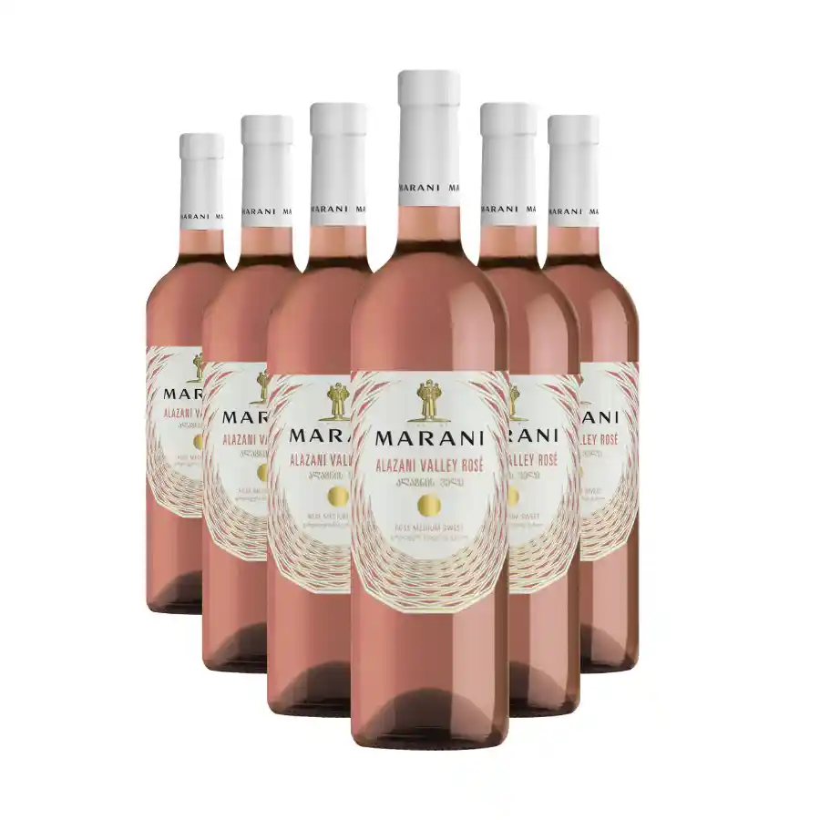6x Marani ROSE ALAZANI VALLEY lieblicher Wein Sechs Flaschen halbsüßer Roséwein Alazani Valley Rose aus 100% Saperavi-Trauben aus dem berühmten Alazani-Flusstal. Eine elegante, hellrosa Farbe, ein frisches Aroma von Walderdbeeren und roten Johannisbeeren. Ausgewogene Süße mit erfrischender Säure. 6x Marani ROSE ALAZANI VALLEY lieblicher Wein