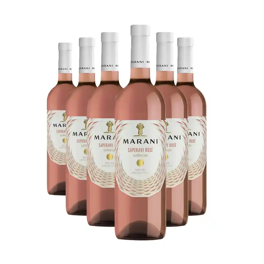 6x Marani ROSE SAPERAVI trockener Wein Sechs Flaschen trockener Roséwein Rose Saperavi aus 100% Saperavi-Trauben, stammend aus ausgewählten Weinbergen im Alazani-Flusstal in Kachetien. Saftige Noten von Granatapfel und Berberitze, eine seidige, runde Mitte und lebendige Säure. Der ideale Vorrat für Liebhaber trockener Roséweine ohne unnötigen Zucker. 6x Marani ROSE SAPERAVI trockener Wein
