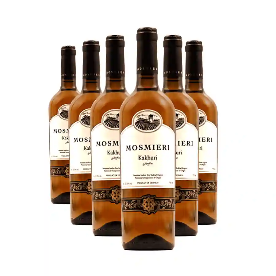 6x Mosmieri KAKHURI QVEVRI Weißwein trocken Sechs Flaschen trockener Weißwein Kakhuri Kvevri vom Weingut Mosmieri, hergestellt nach der traditionellen kachetischen Methode der Reifung in Ton-Qvevri. Noten frischer Früchte, feine Blumentöne und ein Hauch von Mineralität schaffen eine unvergessliche Sinnesreise. 6x Mosmieri KAKHURI QVEVRI Weißwein trocken