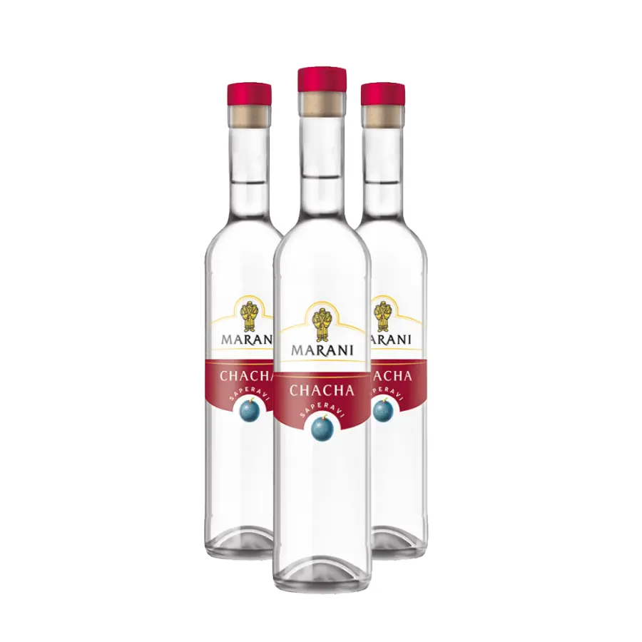 3x Marani Georgischer Chacha Saperavi – 40 % Alk Drei Flaschen Marani CHACHA Saperavi, 0,5 l – eine klassische silberne Chacha aus 100% Saperavi-Trauben aus Kachetien. 3x Marani Georgischer Chacha Saperavi – 40 % Alk